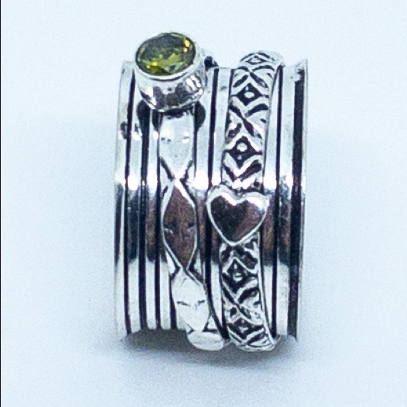 Jewelry - Fidget Ring Peridot Spinner Sterling Silver Artisan Anxiety Ring